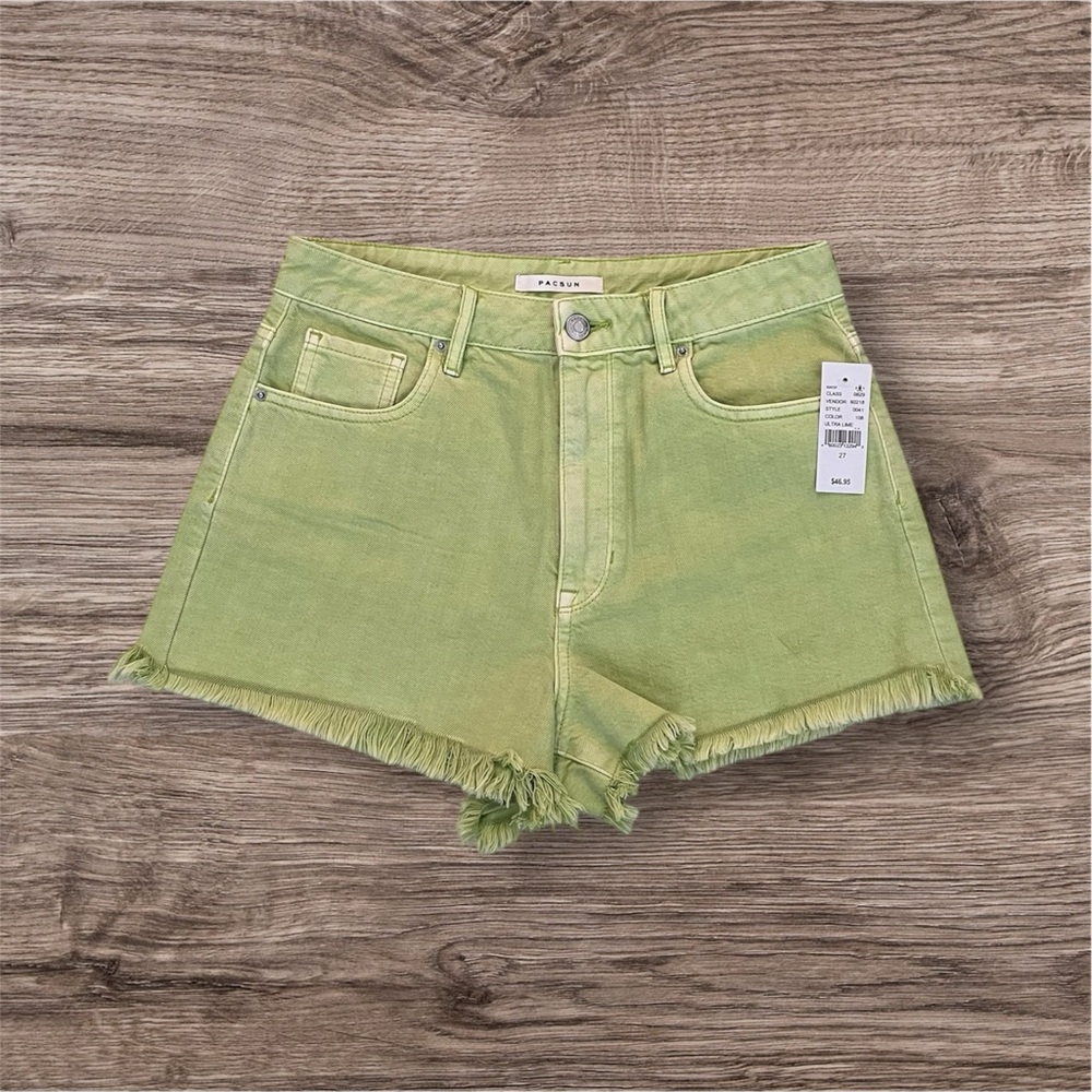PacSun Green High Rise Frayed Hem Denim Shorts | Size 27 | NWT